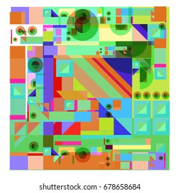Trendy geometrical vector illustration with elements and abstract colorful textures. Design for summer holiday poster, card, brochure, and promotion template. Fashion art print and background.
