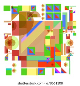 Trendy geometrical vector illustration with elements and abstract colorful textures. Design for summer holiday poster, card, brochure, and promotion template. Fashion art print and background.