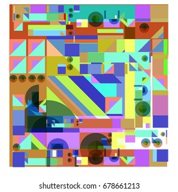Trendy geometrical vector illustration with elements and abstract colorful textures. Design for summer holiday poster, card, brochure, and promotion template. Fashion art print and background.