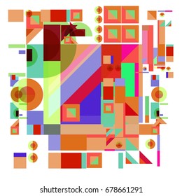 Trendy geometrical vector illustration with elements and abstract colorful textures. Design for summer holiday poster, card, brochure, and promotion template. Fashion art print and background.