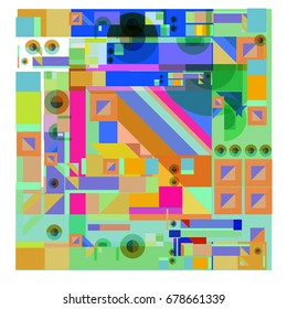 Trendy geometrical vector illustration with elements and abstract colorful textures. Design for summer holiday poster, card, brochure, and promotion template. Fashion art print and background.
