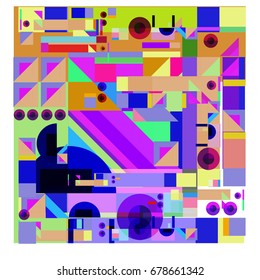 Trendy geometrical vector illustration with elements and abstract colorful textures. Design for summer holiday poster, card, brochure, and promotion template. Fashion art print and background.