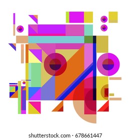 Trendy geometrical vector illustration with elements and abstract colorful textures. Design for summer holiday poster, card, brochure, and promotion template. Fashion art print and background.