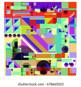 Trendy geometrical vector illustration with elements and abstract colorful textures. Design for summer holiday poster, card, brochure, and promotion template. Fashion art print and background.