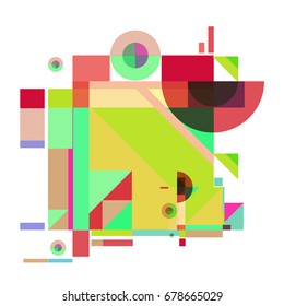 Trendy geometrical vector illustration with elements and abstract colorful textures. Design for summer holiday poster, card, brochure, and promotion template. Fashion art print and background.