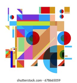 Trendy geometrical vector illustration with elements and abstract colorful textures. Design for summer holiday poster, card, brochure, and promotion template. Fashion art print and background.
