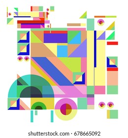 Trendy geometrical vector illustration with elements and abstract colorful textures. Design for summer holiday poster, card, brochure, and promotion template. Fashion art print and background.