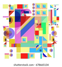 Trendy geometrical vector illustration with elements and abstract colorful textures. Design for summer holiday poster, card, brochure, and promotion template. Fashion art print and background.