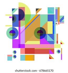 Trendy geometrical vector illustration with elements and abstract colorful textures. Design for summer holiday poster, card, brochure, and promotion template. Fashion art print and background.