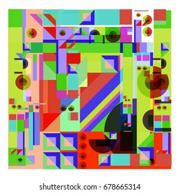 Trendy geometrical vector illustration with elements and abstract colorful textures. Design for summer holiday poster, card, brochure, and promotion template. Fashion art print and background.