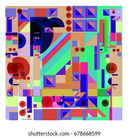 Trendy geometrical vector illustration with elements and abstract colorful textures. Design for summer holiday poster, card, brochure, and promotion template. Fashion art print and background.