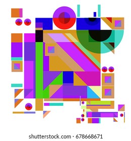 Trendy geometrical vector illustration with elements and abstract colorful textures. Design for summer holiday poster, card, brochure, and promotion template. Fashion art print and background.