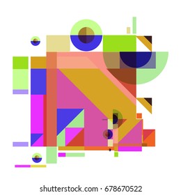 Trendy geometrical vector illustration with elements and abstract colorful textures. Design for summer holiday poster, card, brochure, and promotion template. Fashion art print and background.
