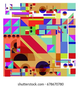 Trendy geometrical vector illustration with elements and abstract colorful textures. Design for summer holiday poster, card, brochure, and promotion template. Fashion art print and background.