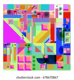 Trendy geometrical vector illustration with elements and abstract colorful textures. Design for summer holiday poster, card, brochure, and promotion template. Fashion art print and background.