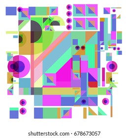 Trendy geometrical vector illustration with elements and abstract colorful textures. Design for summer holiday poster, card, brochure, and promotion template. Fashion art print and background.