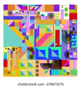Trendy geometrical vector illustration with elements and abstract colorful textures. Design for summer holiday poster, card, brochure, and promotion template. Fashion art print and background.