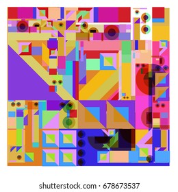 Trendy geometrical vector illustration with elements and abstract colorful textures. Design for summer holiday poster, card, brochure, and promotion template. Fashion art print and background.