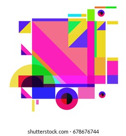 Trendy geometrical vector illustration with elements and abstract colorful textures. Design for summer holiday poster, card, brochure, and promotion template. Fashion art print and background.