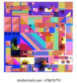 Trendy geometrical vector illustration with elements and abstract colorful textures. Design for summer holiday poster, card, brochure, and promotion template. Fashion art print and background.
