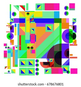 Trendy geometrical vector illustration with elements and abstract colorful textures. Design for summer holiday poster, card, brochure, and promotion template. Fashion art print and background.