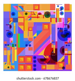 Trendy geometrical vector illustration with elements and abstract colorful textures. Design for summer holiday poster, card, brochure, and promotion template. Fashion art print and background.