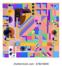 Trendy geometrical vector illustration with elements and abstract colorful textures. Design for summer holiday poster, card, brochure, and promotion template. Fashion art print and background.