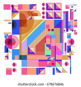 Trendy geometrical vector illustration with elements and abstract colorful textures. Design for summer holiday poster, card, brochure, and promotion template. Fashion art print and background.