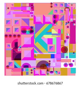 Trendy geometrical vector illustration with elements and abstract colorful textures. Design for summer holiday poster, card, brochure, and promotion template. Fashion art print and background.