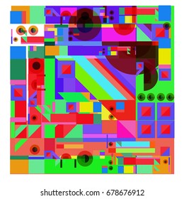 Trendy geometrical vector illustration with elements and abstract colorful textures. Design for summer holiday poster, card, brochure, and promotion template. Fashion art print and background.