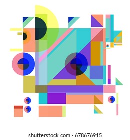 Trendy geometrical vector illustration with elements and abstract colorful textures. Design for summer holiday poster, card, brochure, and promotion template. Fashion art print and background.