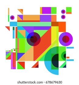 Trendy geometrical vector illustration with elements and abstract colorful textures. Design for summer holiday poster, card, brochure, and promotion template. Fashion art print and background.