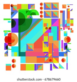 Trendy geometrical vector illustration with elements and abstract colorful textures. Design for summer holiday poster, card, brochure, and promotion template. Fashion art print and background.