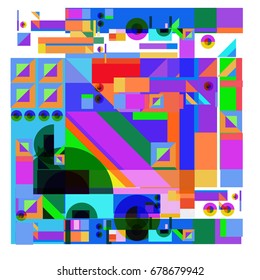 Trendy geometrical vector illustration with elements and abstract colorful textures. Design for summer holiday poster, card, brochure, and promotion template. Fashion art print and background.