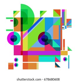 Trendy geometrical vector illustration with elements and abstract colorful textures. Design for summer holiday poster, card, brochure, and promotion template. Fashion art print and background.