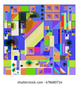 Trendy geometrical vector illustration with elements and abstract colorful textures. Design for summer holiday poster, card, brochure, and promotion template. Fashion art print and background.