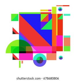 Trendy geometrical vector illustration with elements and abstract colorful textures. Design for summer holiday poster, card, brochure, and promotion template. Fashion art print and background.