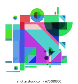 Trendy geometrical vector illustration with elements and abstract colorful textures. Design for summer holiday poster, card, brochure, and promotion template. Fashion art print and background.