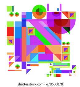 Trendy geometrical vector illustration with elements and abstract colorful textures. Design for summer holiday poster, card, brochure, and promotion template. Fashion art print and background.