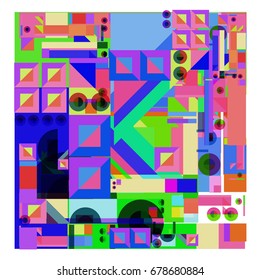 Trendy geometrical vector illustration with elements and abstract colorful textures. Design for summer holiday poster, card, brochure, and promotion template. Fashion art print and background.