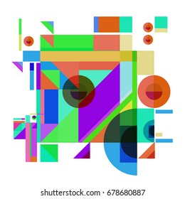 Trendy geometrical vector illustration with elements and abstract colorful textures. Design for summer holiday poster, card, brochure, and promotion template. Fashion art print and background.