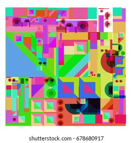 Trendy geometrical vector illustration with elements and abstract colorful textures. Design for summer holiday poster, card, brochure, and promotion template. Fashion art print and background.