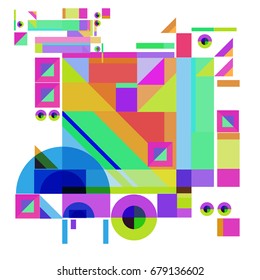 Trendy geometrical vector illustration with elements and abstract colorful textures. Design for summer holiday poster, card, brochure, and promotion template. Fashion art print and background.