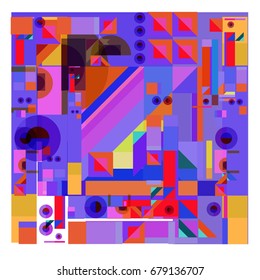 Trendy geometrical vector illustration with elements and abstract colorful textures. Design for summer holiday poster, card, brochure, and promotion template. Fashion art print and background.