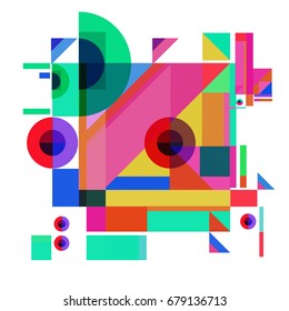 Trendy geometrical vector illustration with elements and abstract colorful textures. Design for summer holiday poster, card, brochure, and promotion template. Fashion art print and background.