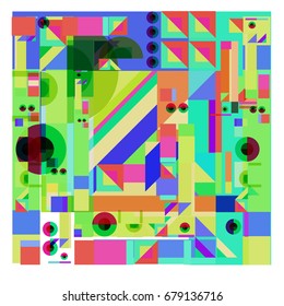 Trendy geometrical vector illustration with elements and abstract colorful textures. Design for summer holiday poster, card, brochure, and promotion template. Fashion art print and background.