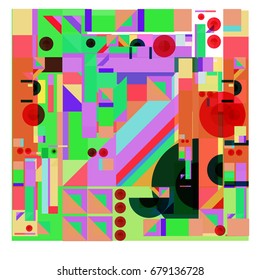Trendy geometrical vector illustration with elements and abstract colorful textures. Design for summer holiday poster, card, brochure, and promotion template. Fashion art print and background.