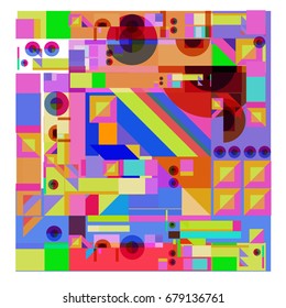 Trendy geometrical vector illustration with elements and abstract colorful textures. Design for summer holiday poster, card, brochure, and promotion template. Fashion art print and background.