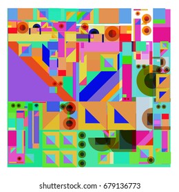 Trendy geometrical vector illustration with elements and abstract colorful textures. Design for summer holiday poster, card, brochure, and promotion template. Fashion art print and background.