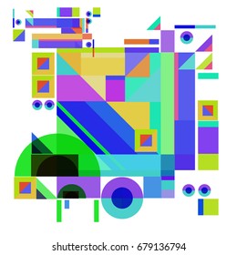 Trendy geometrical vector illustration with elements and abstract colorful textures. Design for summer holiday poster, card, brochure, and promotion template. Fashion art print and background.